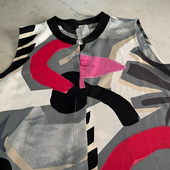 Abstract Tunic Black Pink Red White Tan Gray Sleeveless - Picture 15 of 16